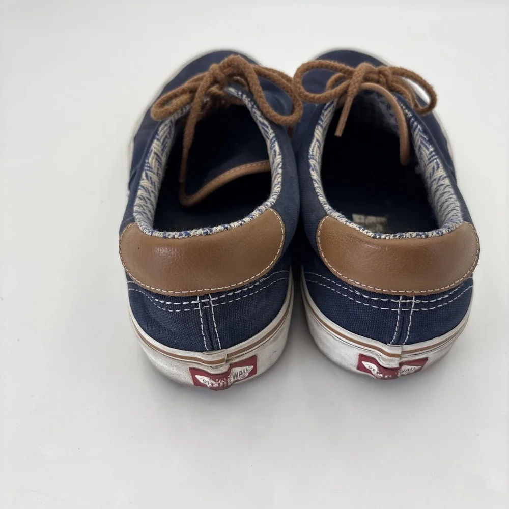 Vans Men's Size 11 Navy Canvas Boat Shoes Leather Trim Rope Laces Sneakers